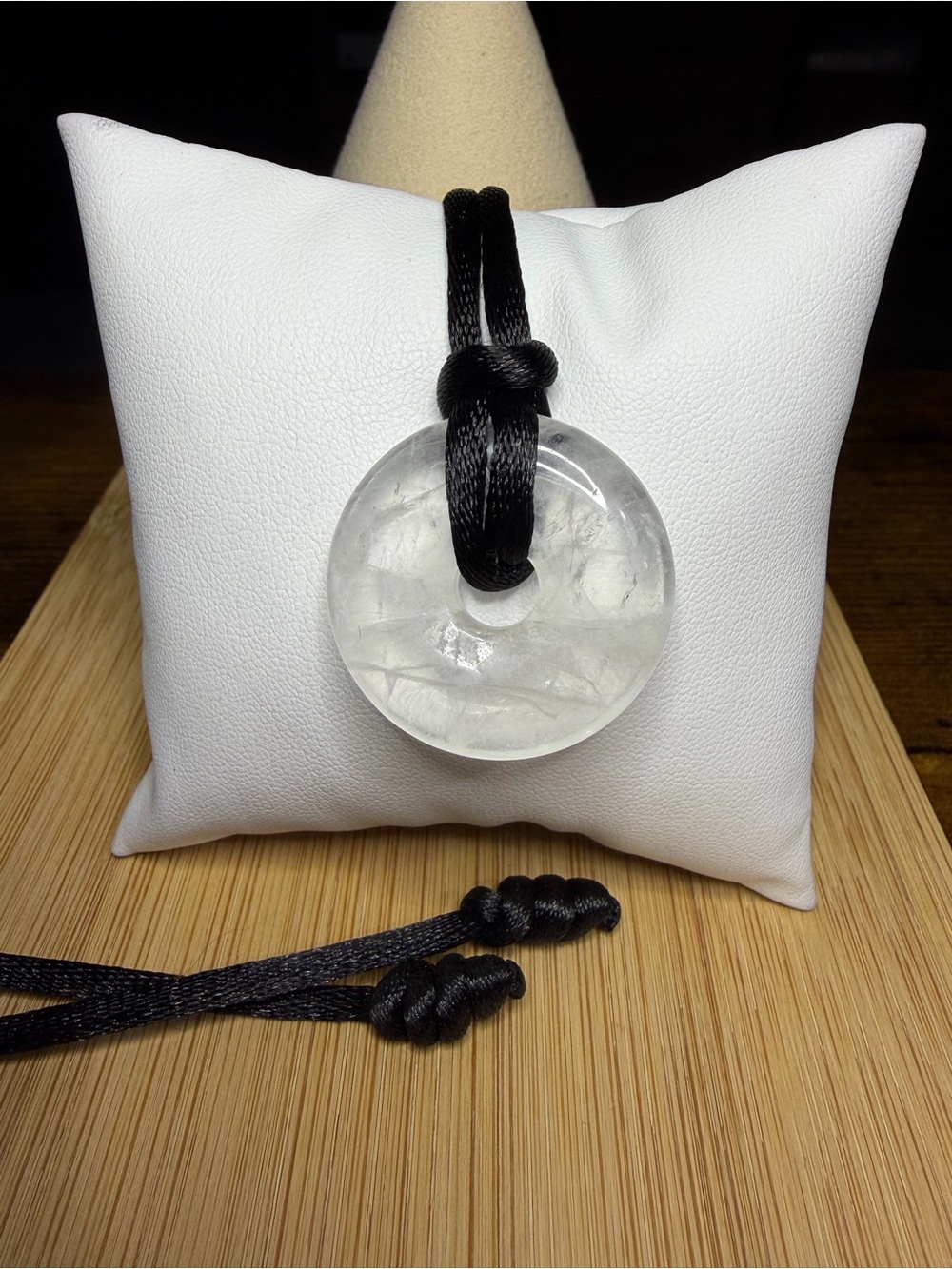 Natural Clear Quartz Donut Pendant 24” Adjustable Necklace
